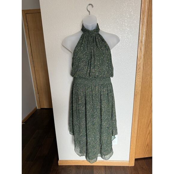 Ramy Brook Belle Halter Neck Dress XL Green Printed Chiffon - Picture 1 of 7